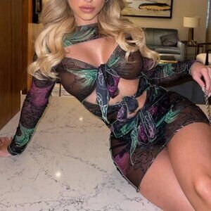 Kim Shui Multi Tie Mesh Mini Dress Black Sheer Cut Out Size M